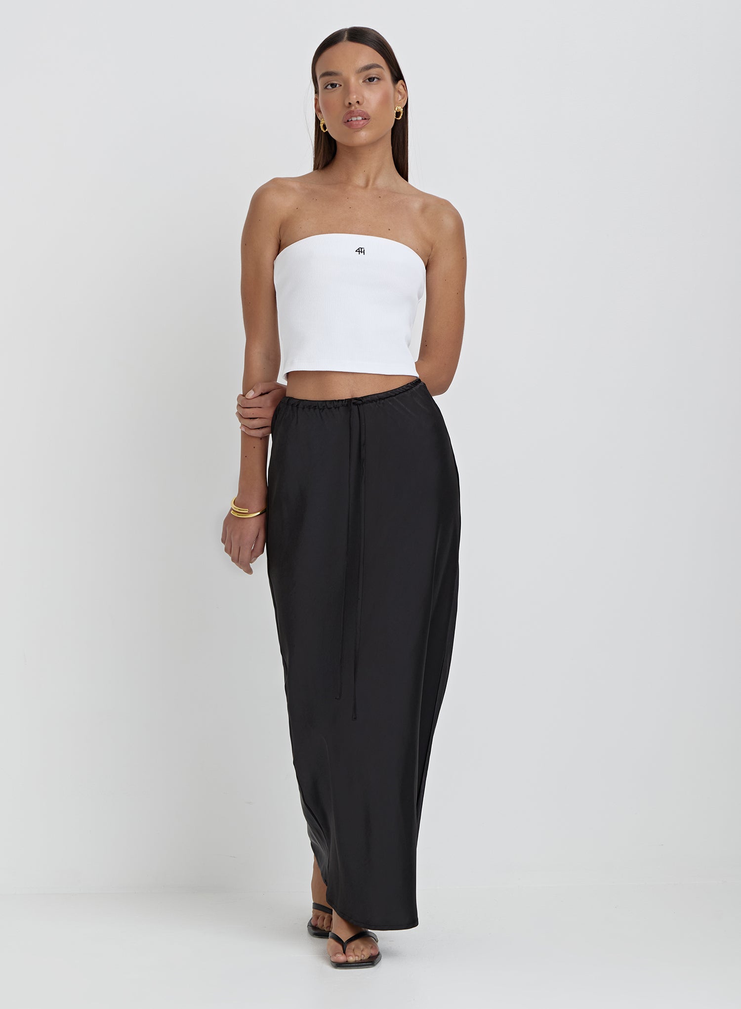 White Ribbed Fourth Logo Bandeau Top